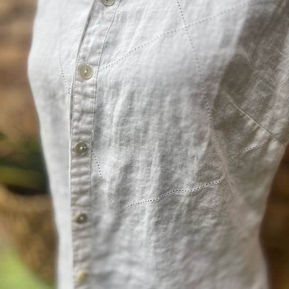 RICHARD MALCOLM IRISH LINEN SMALL WHITE SLEEVELESS BUTTON DOWN SUMMER SPRING TOP - Picture 6 of 13